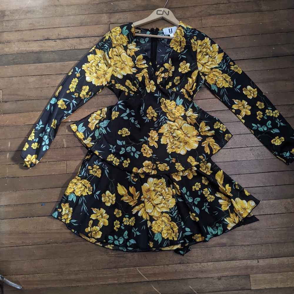 Timeless black floral mini dress from ModCloth like new.